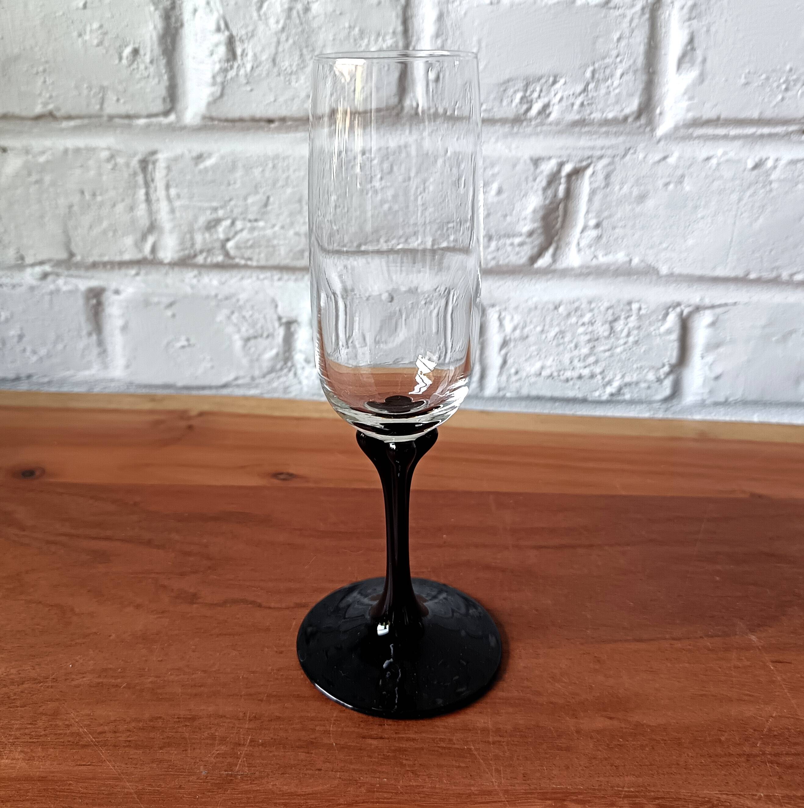6 vintage black opaline footed flutes