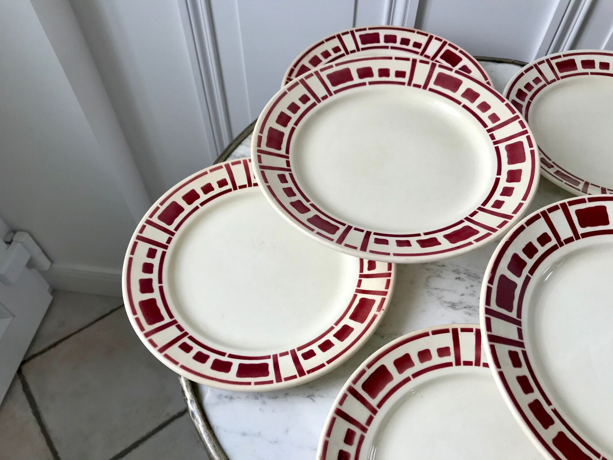 Lot de 7 assiettes plates Badonviller modèle "Barbizon" années 30