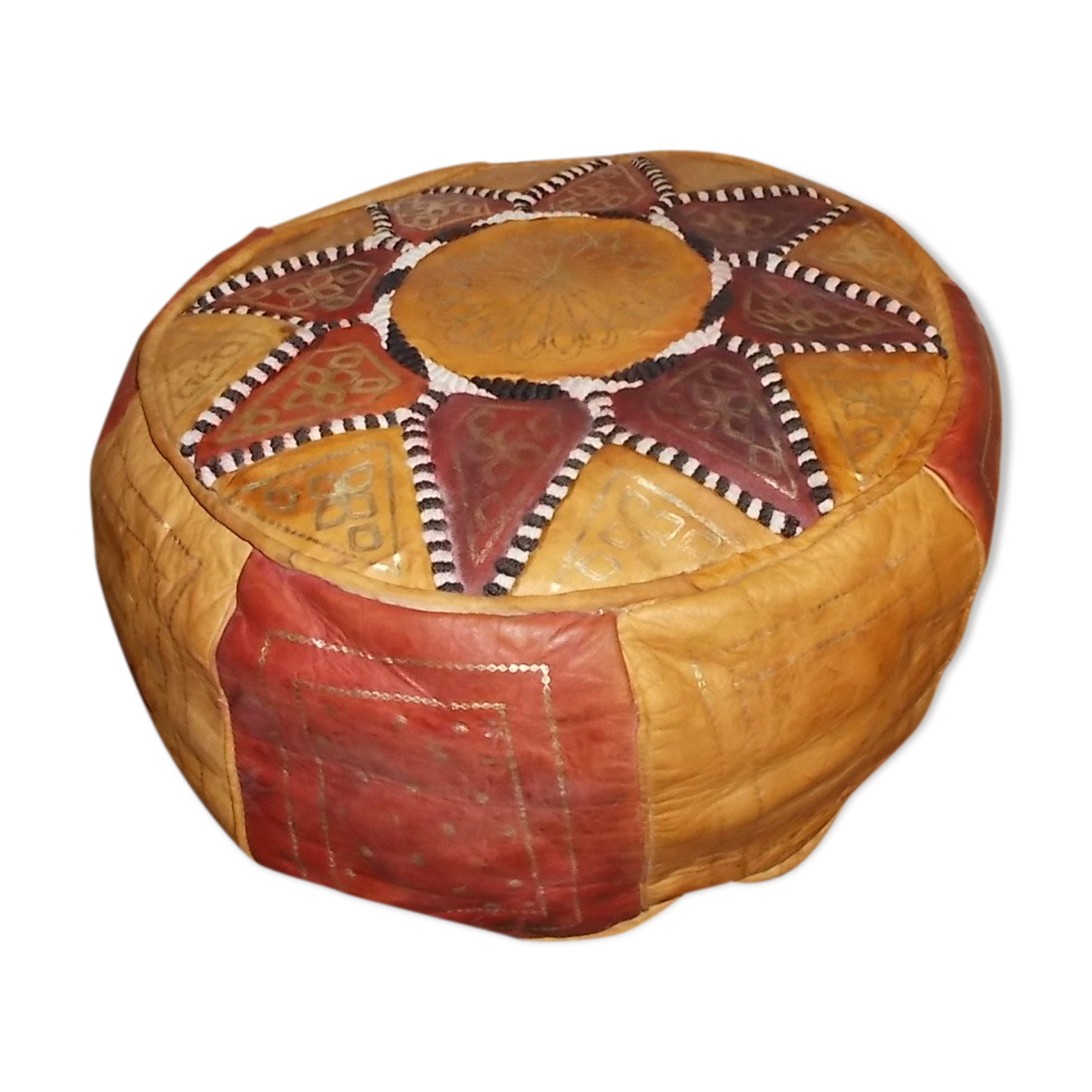 Vintage Moroccan leather pouf