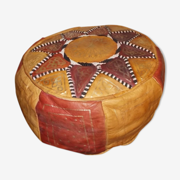 Pouf marocain vintage en cuir