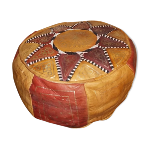Pouf marocain vintage en cuir