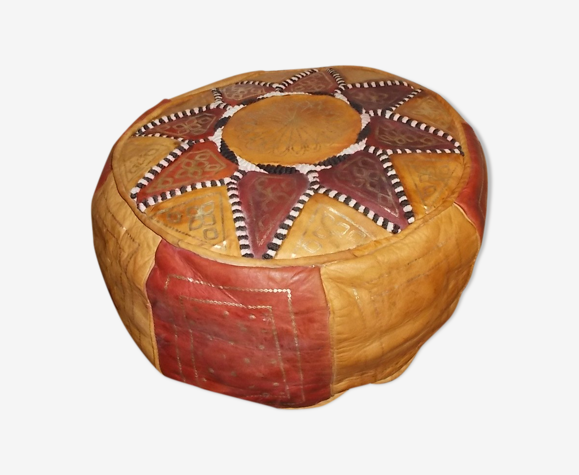 Vintage Moroccan Leather Pouf Selency