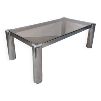 Vintage coffee table in chrome and smoked glass