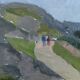 1954 Mid Century Modern Landscape Oil Painting 'Walking the Archipelago', Framed