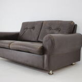 1970s Danish Brown Leather 2 Seater Sofa