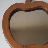 Miroir bois forme pomme, design années 70, 55x60cm
