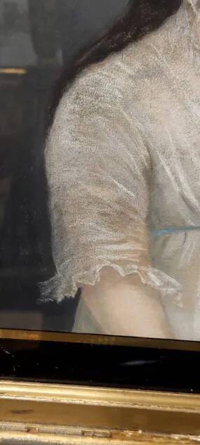 Old pastel portrait on canvas of a young noble, signed and dated 1899 on the back, gilt frame.