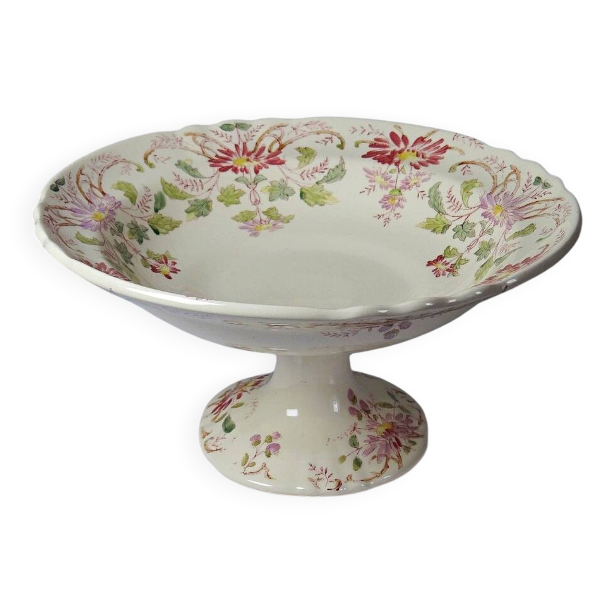 Compotier ancien Longchamp Terre de Fer modèle Pâquerettes polychrome