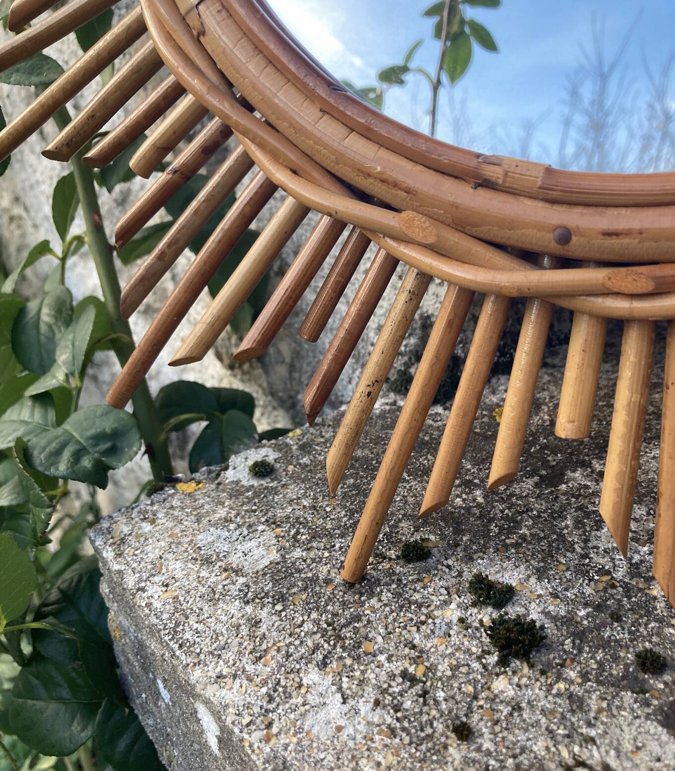 Vintage rattan sun mirror