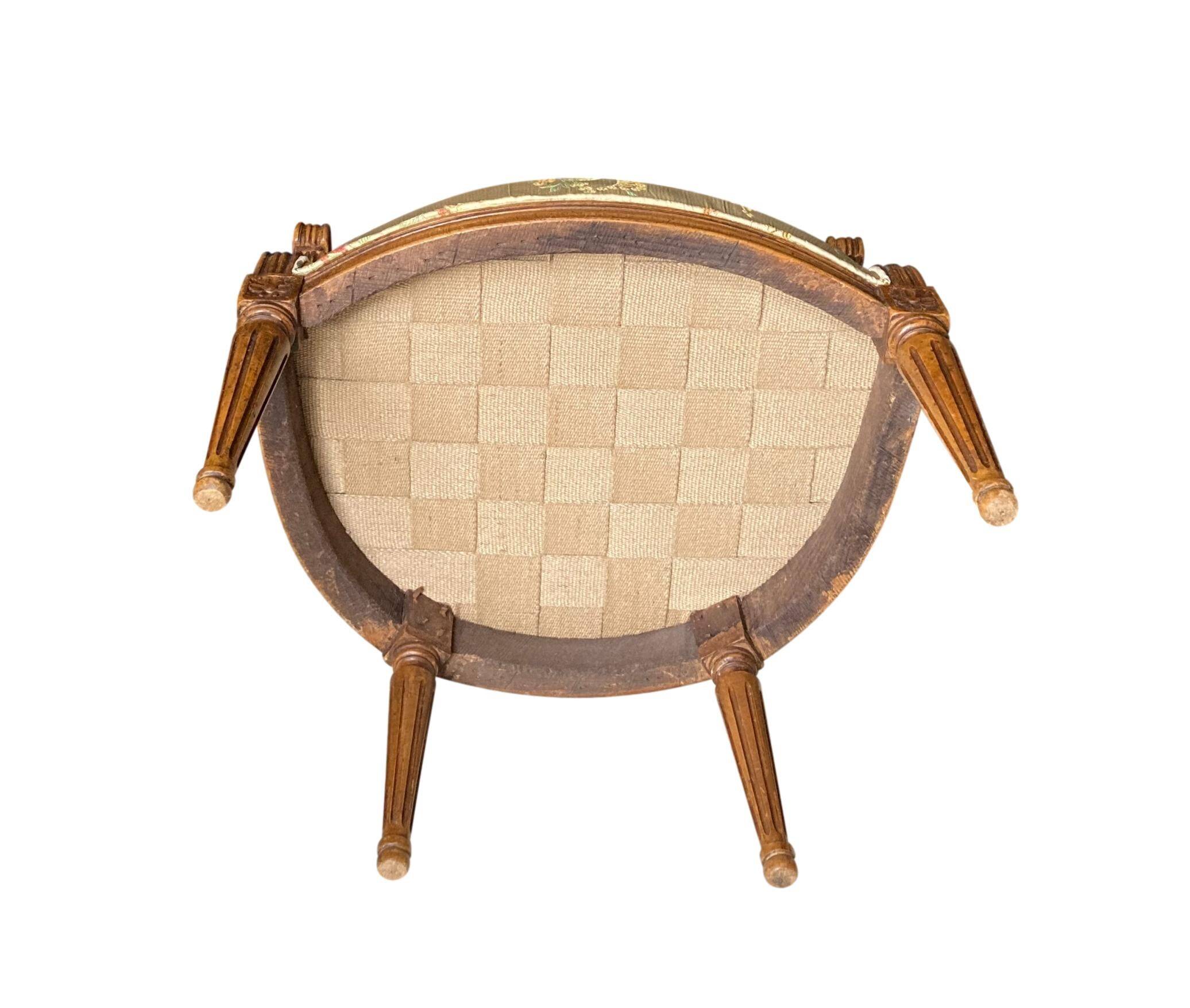 Pair of Louis XVI silk cabriolet armchairs