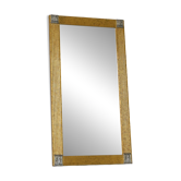 Grand miroir Art déco en laiton patiné avec verre facetté années 1960