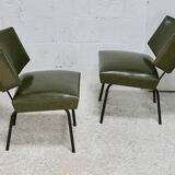 Pair of tubular armchairs, imitation leather. Circa 1950