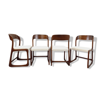 Suite de 4 chaises traîneau vintage de marque Baumann en bois et tissu bouclette des années 70