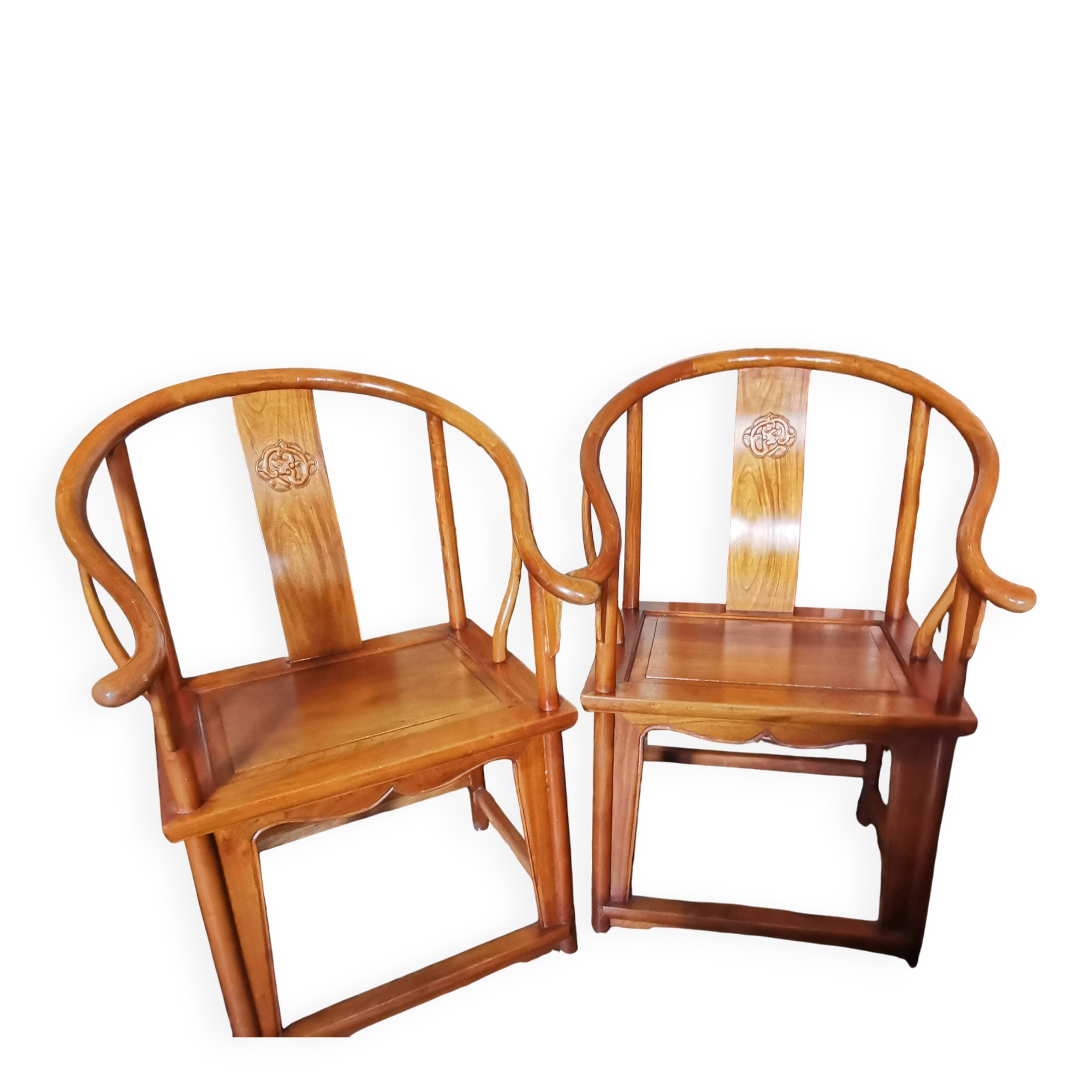 2 ancient Chinese dignitary armchairs in wood known as "scholar's cap".