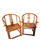 2 ancient Chinese dignitary armchairs in wood known as "scholar's cap".