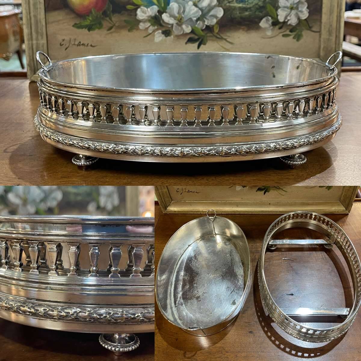 Silver-plated metal table planter from the 1930s