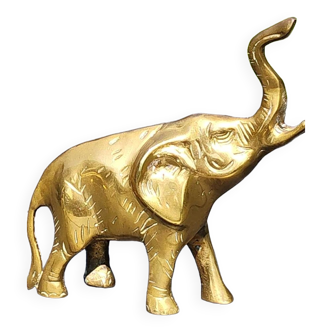 Sculpture éléphant hindou en laiton. trompe relevée, vintage des années 70