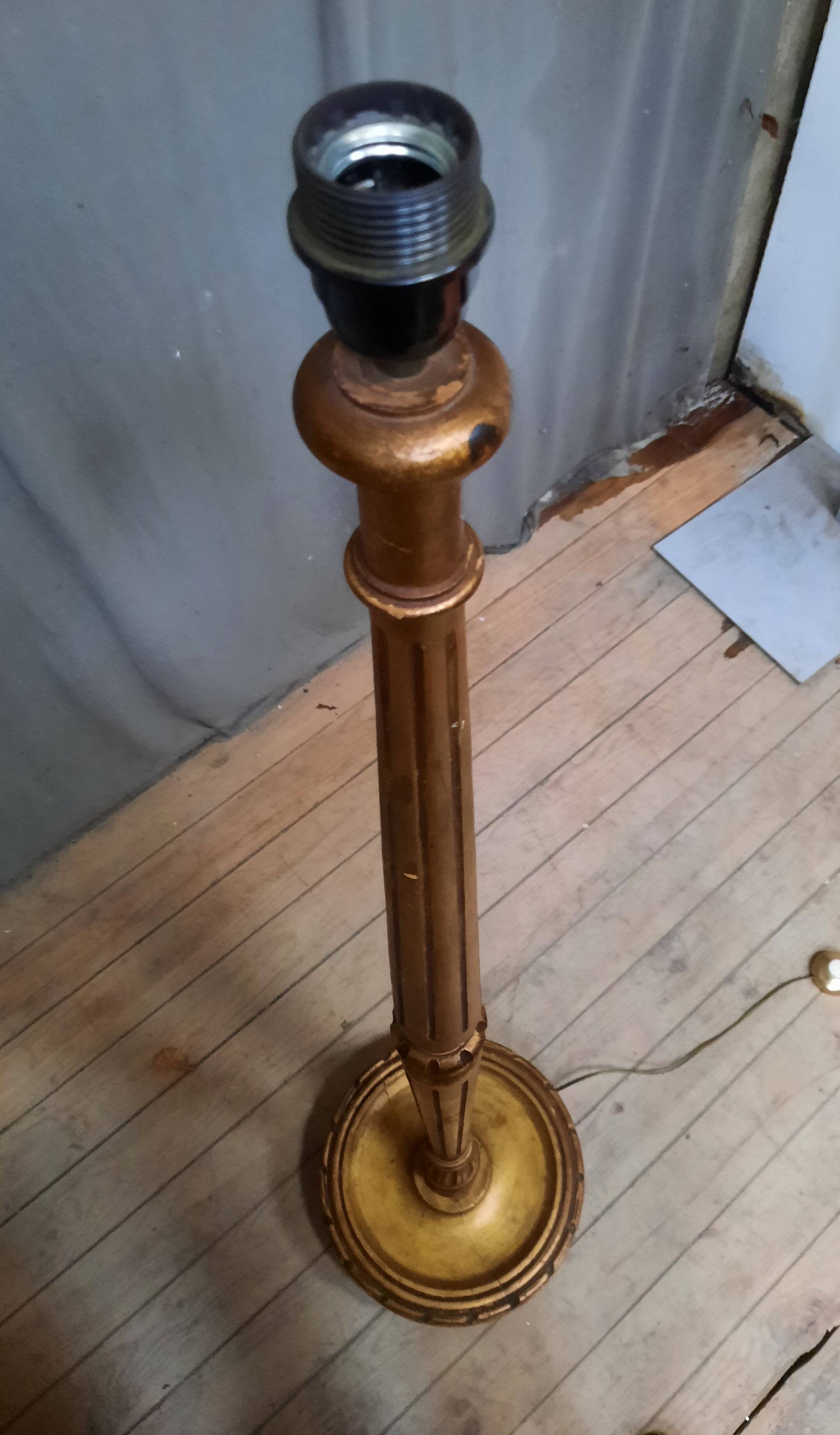 Golden wood floor lamp