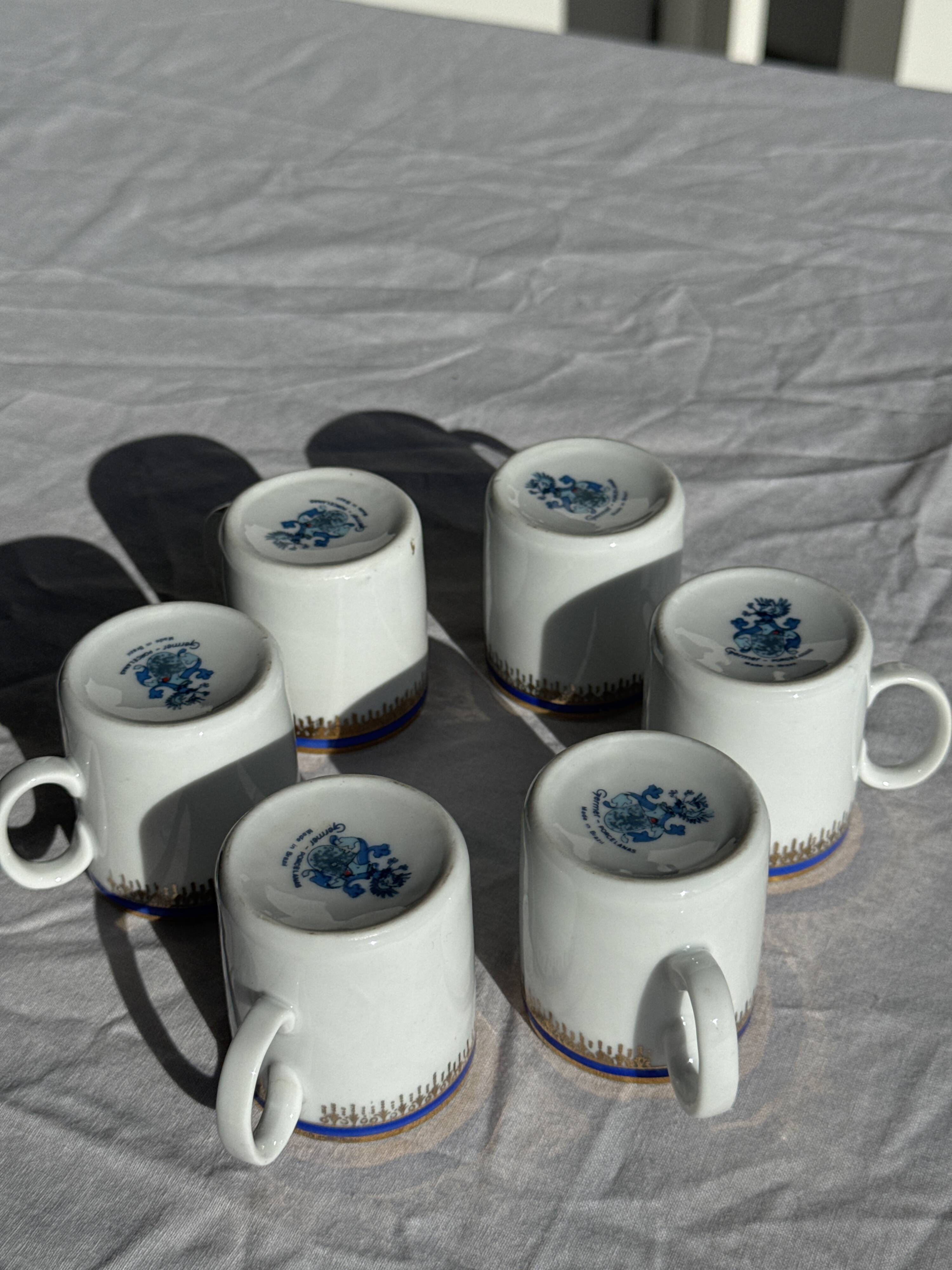 Set of 6 small espresso cups Germer Porcelain, made in Brazil.