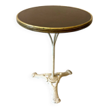 Bistro table in gray cast iron and brown melamine
