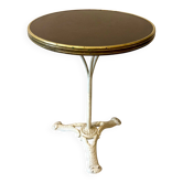 Bistro table in gray cast iron and brown melamine