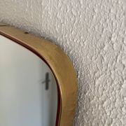 Vintage 1960s mirror asymmetrical free-form rearview mirror gold red - 71 x 3