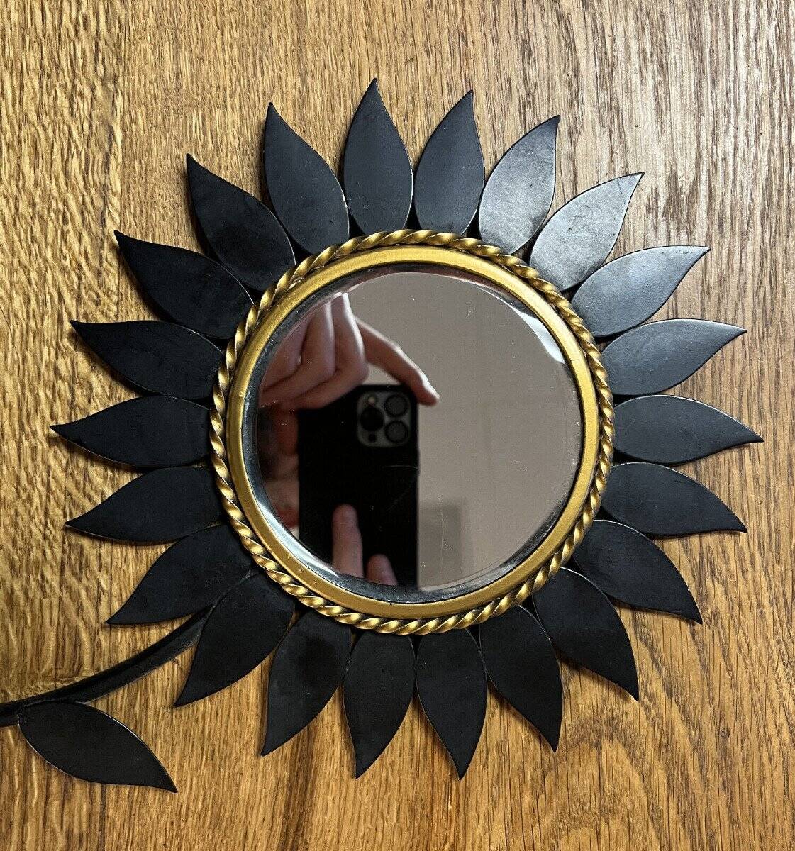 Vintage 70s: sunflower mirror marked and signed on the back / chaty vallauris am
