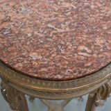Antique French side table with a gold-coloured wooden frame and marble top