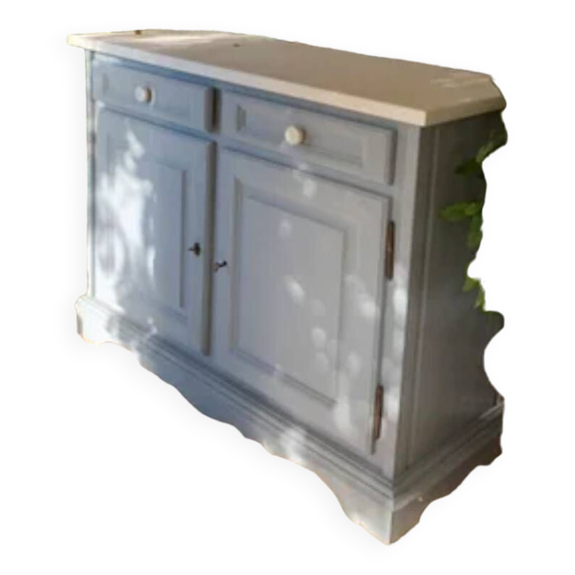 Robust country sideboard with country charm with marble handles in gray and white chalk