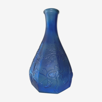 Blue glass bottle, engraved molded