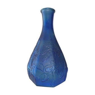 Blue glass bottle, engraved molded