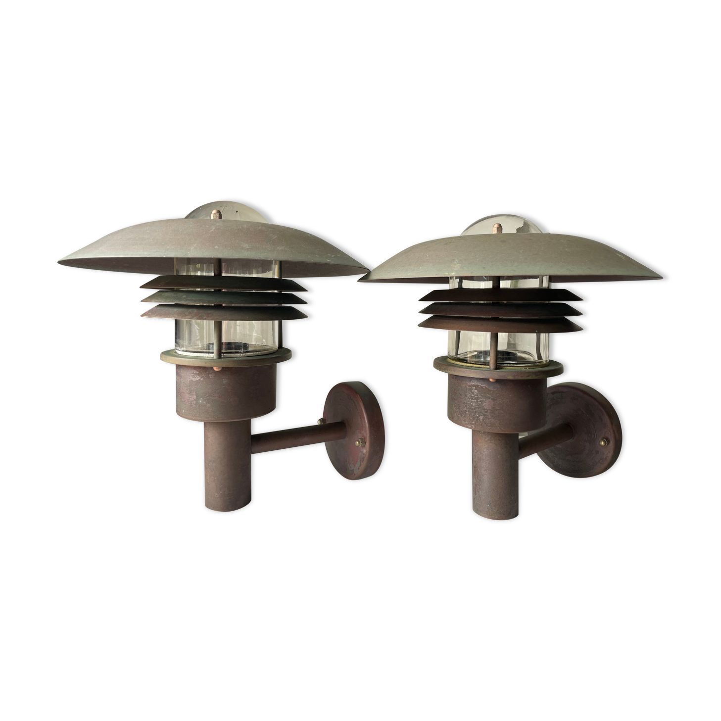 Pair of classic danish vintage  outdoor wall lamps in copper