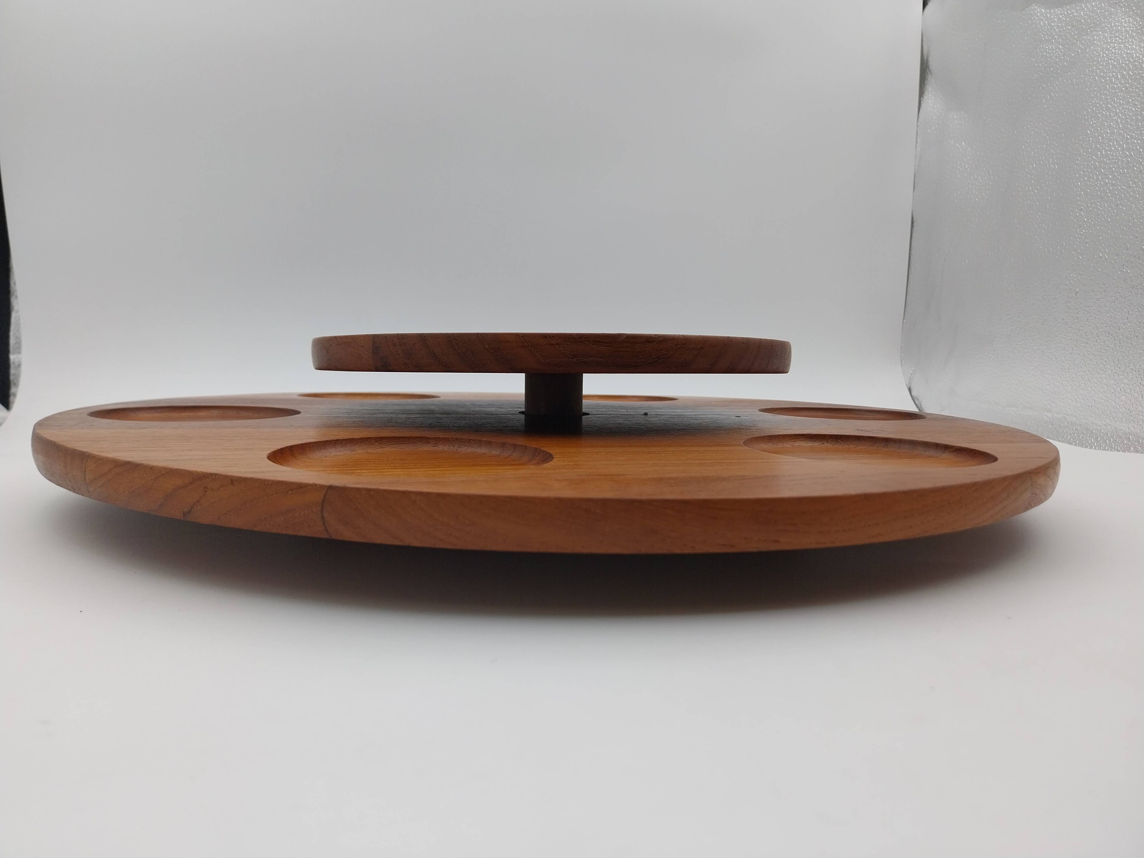 Large Stylform teak rotating serving tray
