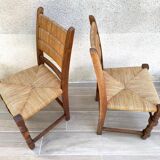 Pair of straw and solid oak chairs
