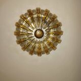 70s round ceiling light in pressed molded glass