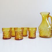 Amber glasses with carafe, italian drinking set 70s