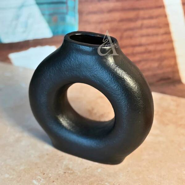 Small textured matte black Tafoukt vase