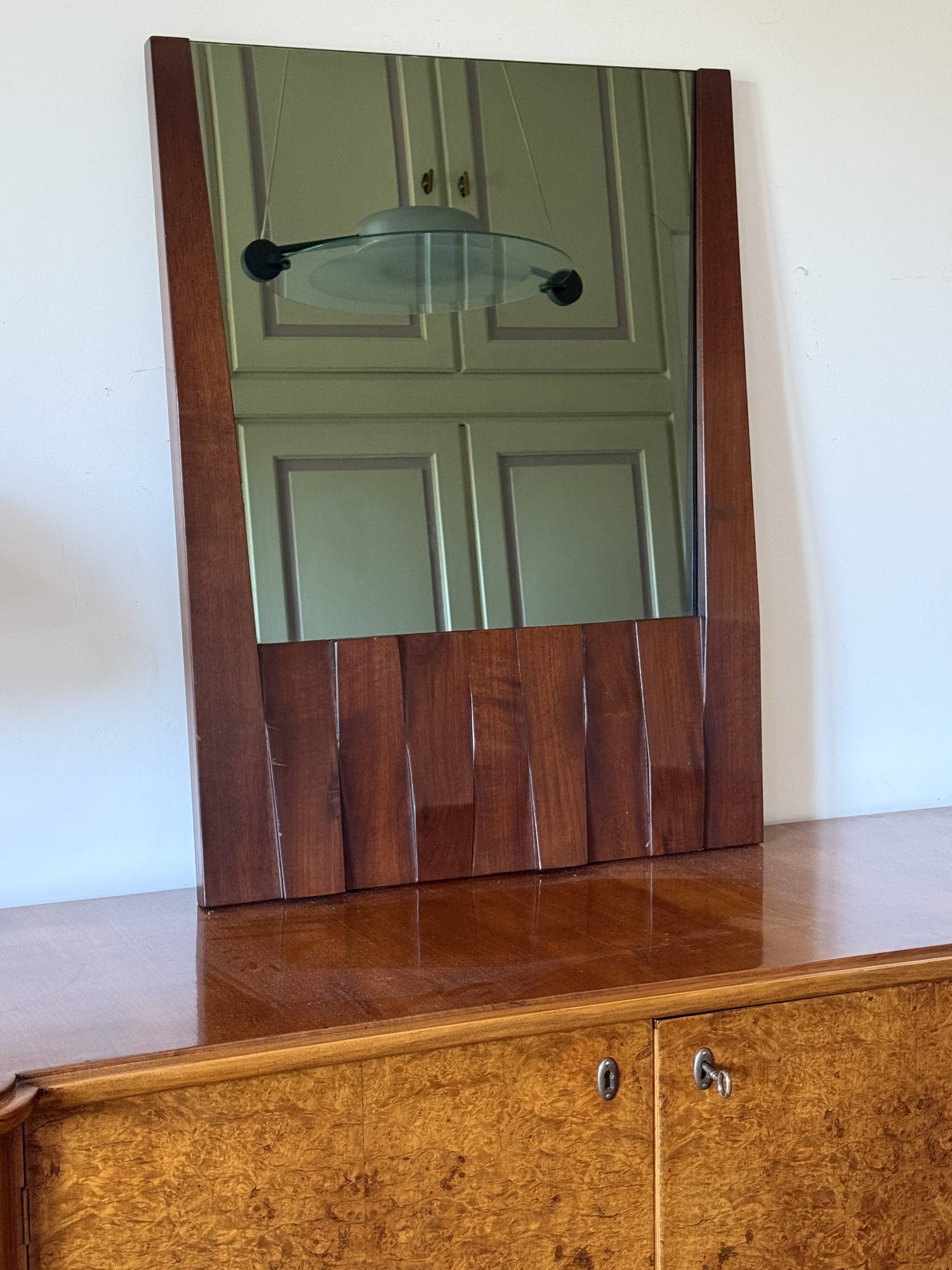 Luciano Frigerio, mod. Barium solid walnut mirror, Frigerio di Desio 1970s