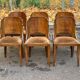 6 Art Deco gondola chairs in solid wood and brown suede
