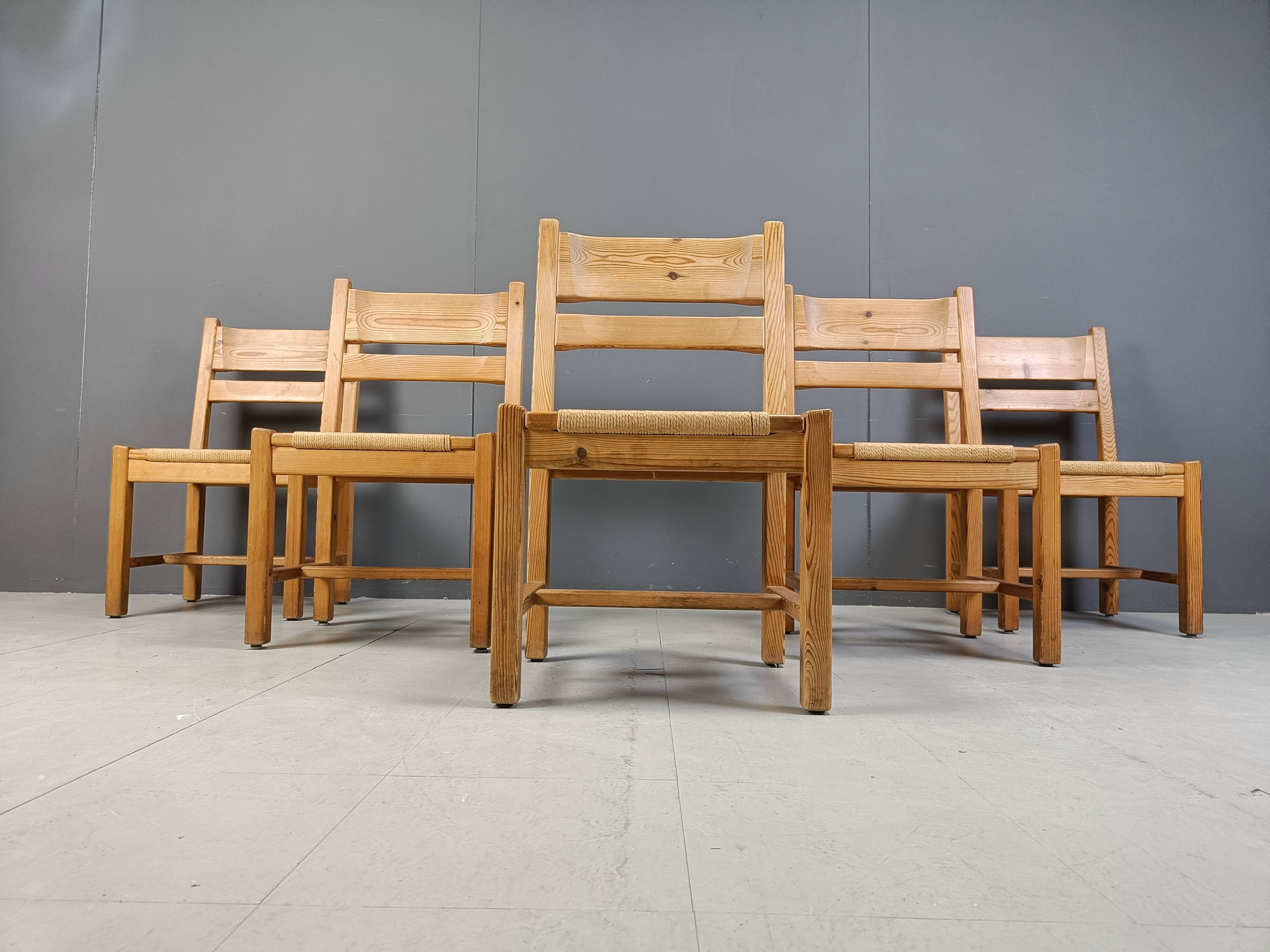 Set of 5 pine wood chairs by GM Mobler, 1960s