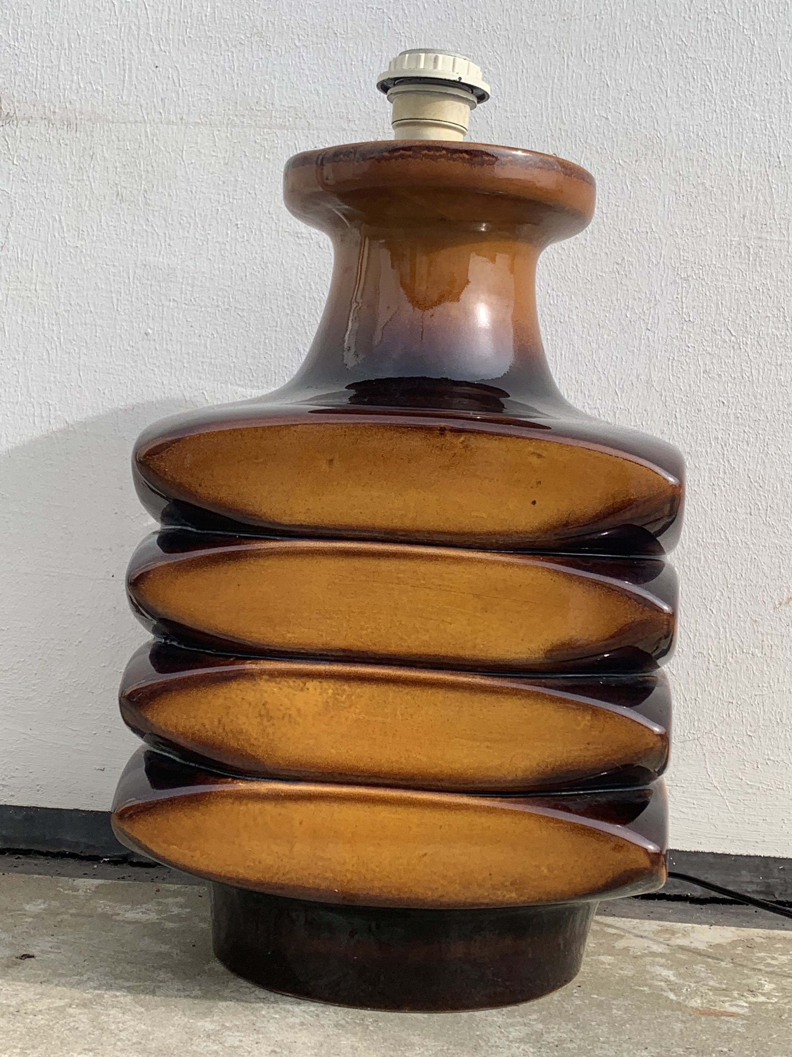 Cari Zalloni yellow brown ceramic lamp foot 1970
