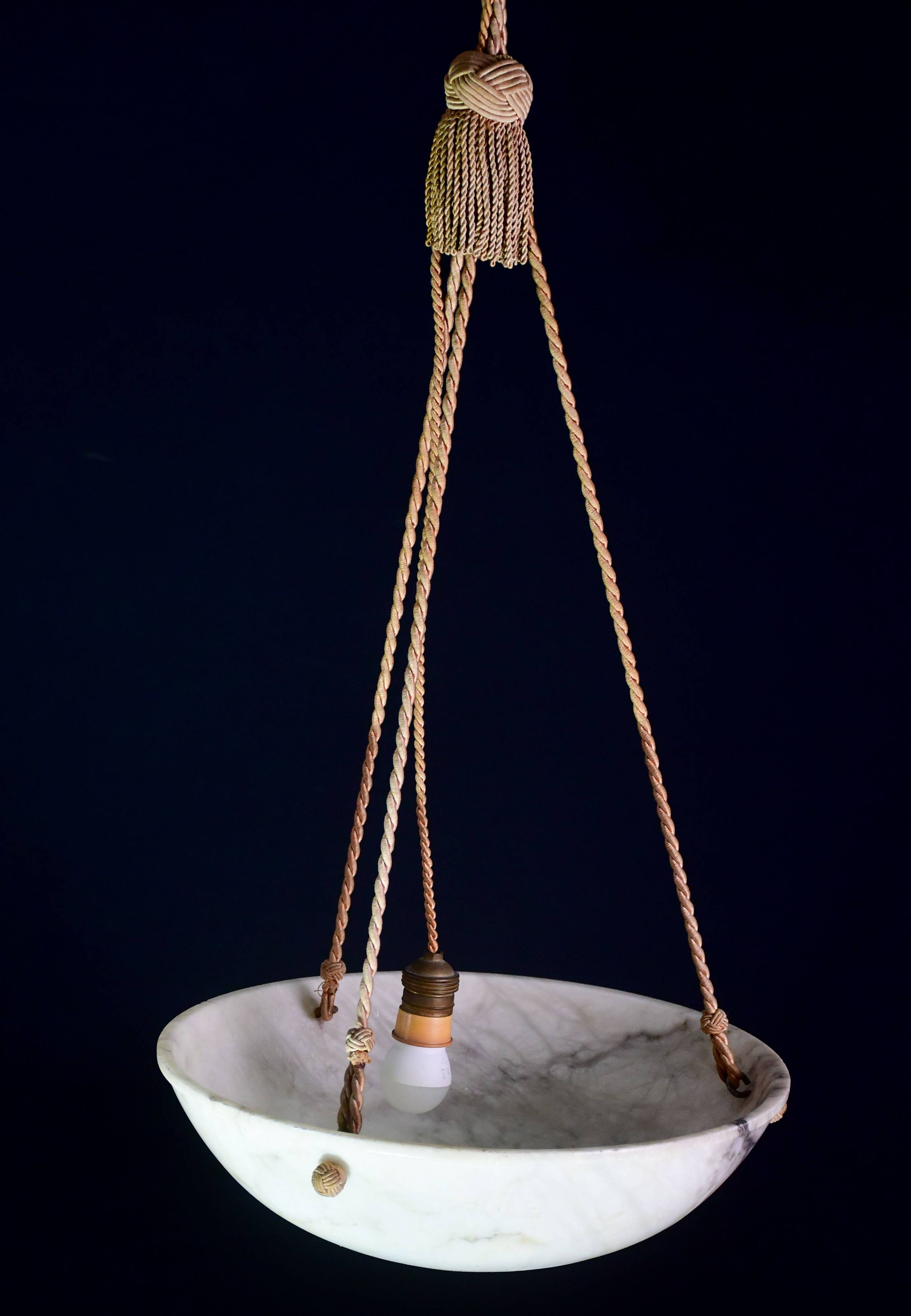 Great size superb Art Deco white alabaster chandelier, 1930s