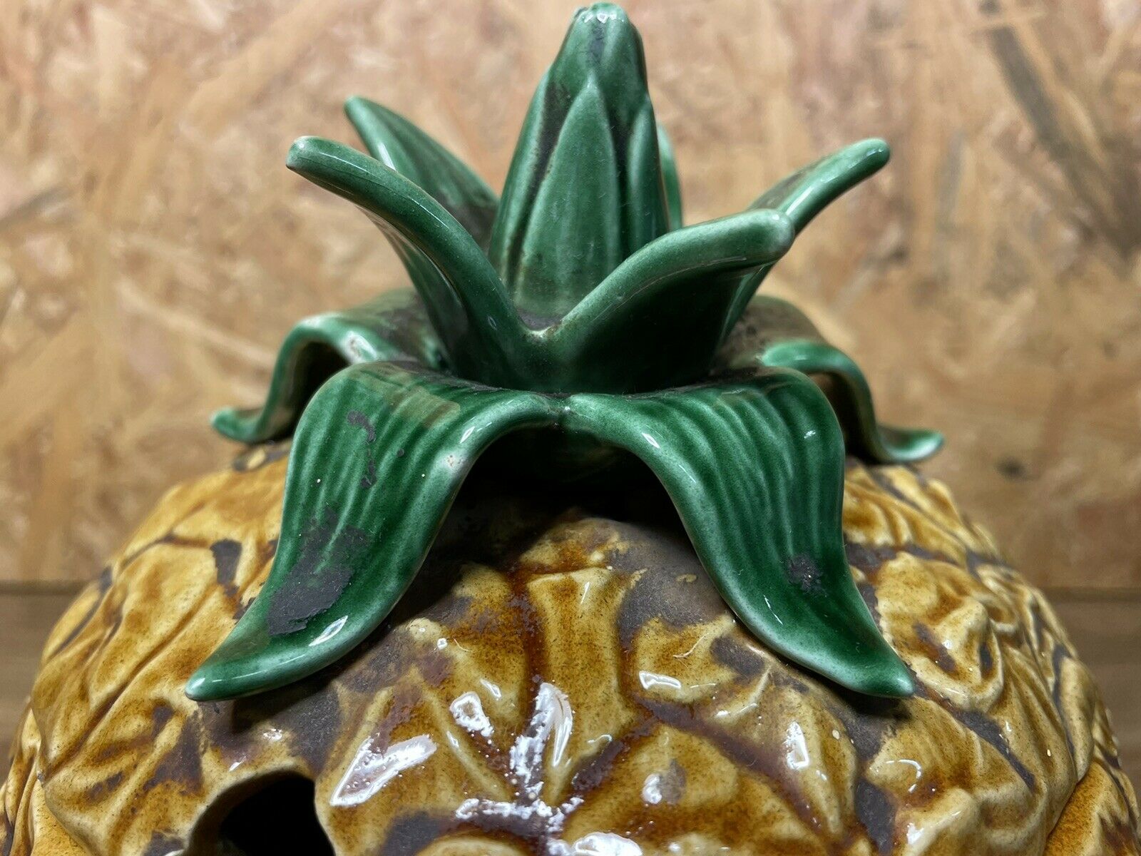 Barbotine ananas vintage ensemble pot et plat, deco exotique