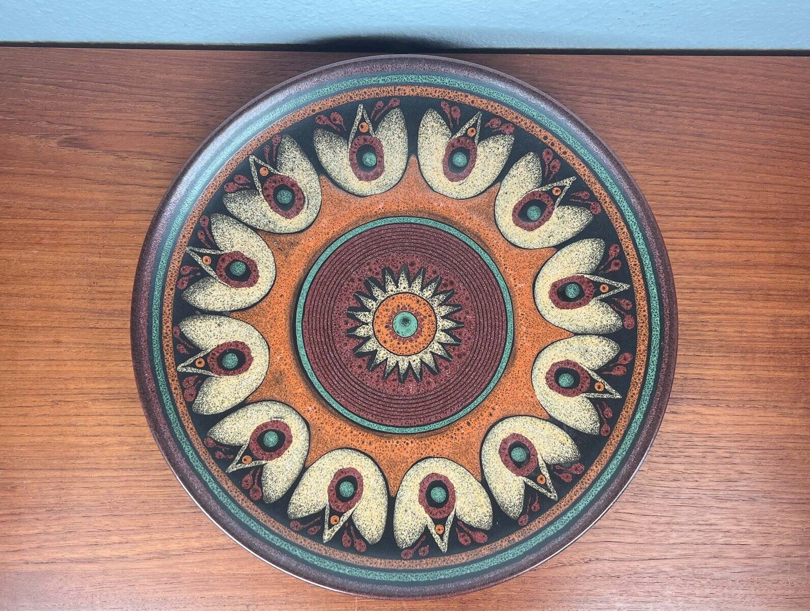 Large vintage ceramic wall plate from KMK Keramik Manufaktur Kupfermühle, 1970s.