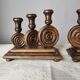 Brutalist turned wood candlestick holders – vintage 50s-60s