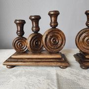 Brutalist turned wood candlestick holders – vintage 50s-60s