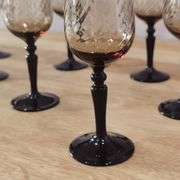 8 vintage smoked champagne flutes with black feet Arcoroc