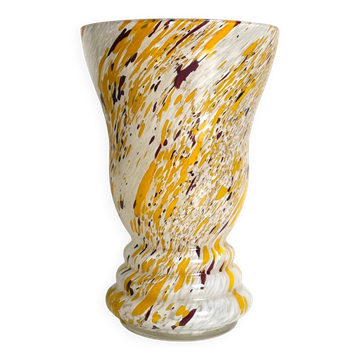 Grand vase en verre d'art de Clichy en jaune, blanc et bordeaux, vers 1900