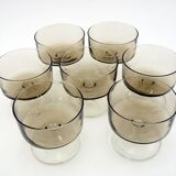 7 champagne glasses in smoked brown glass - Cavalier Sweden Luminarc Arcoroc France - vintage 70s