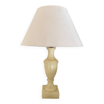Alabaster lamp, new fabric cable, fabric lampshade